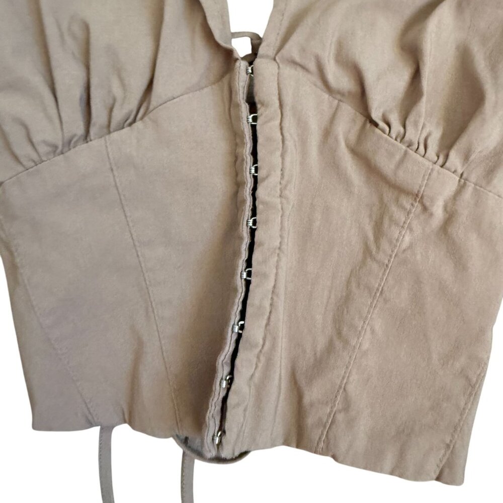Urban Outfitters UO Bengaline Long Sleeve Corset Crop Top Womens Size Medium Tan - Picture 5 of 8